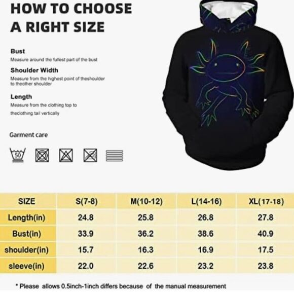MODIYIWU Kids Stylized Rainbow Axolotl Hoodie size medium - Picture 4 of 9